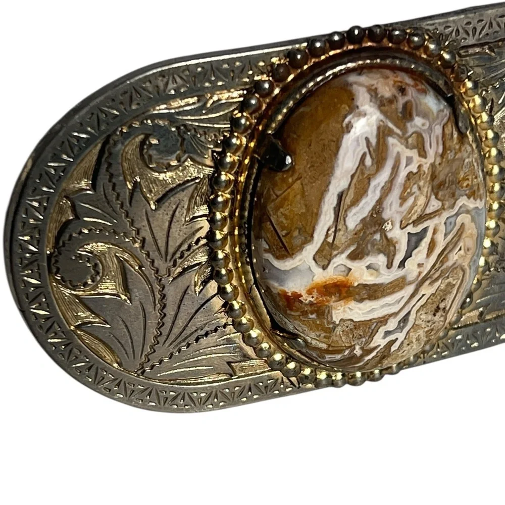 Vintage Y2K Western Style Etched Oval Cabochon Belt Buckle